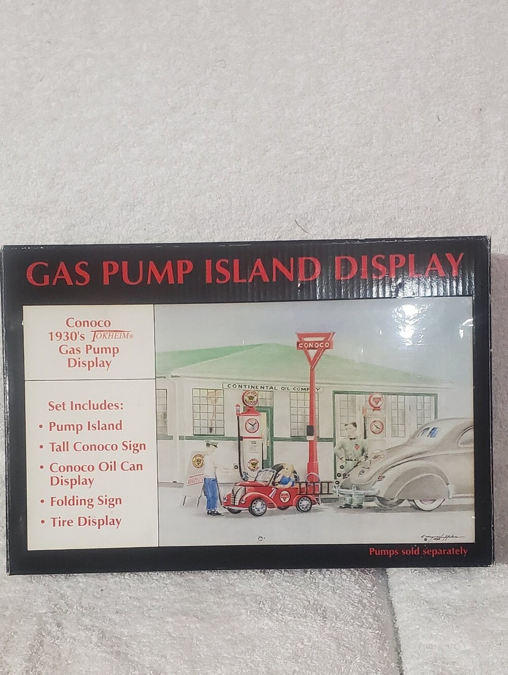 Gas Pump Island Display - Vintage Red Accent Kids Toy Accessory